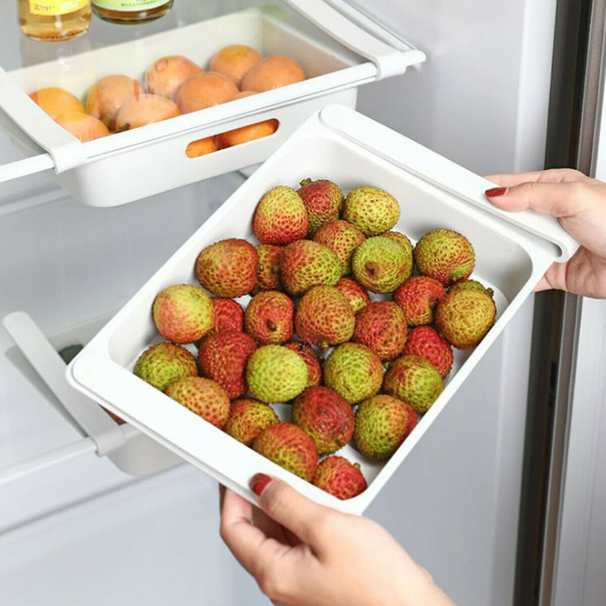 Storage Basket Rack Organizer Space Saver Shelf Fridge Holder Box Can Kitchen