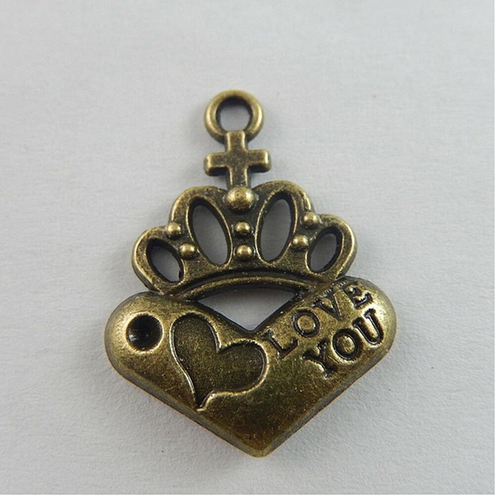 20 pcs Antiqued Bronze Crown Heart Metal Charm Pendant Earring Dangle 22*17*2mm