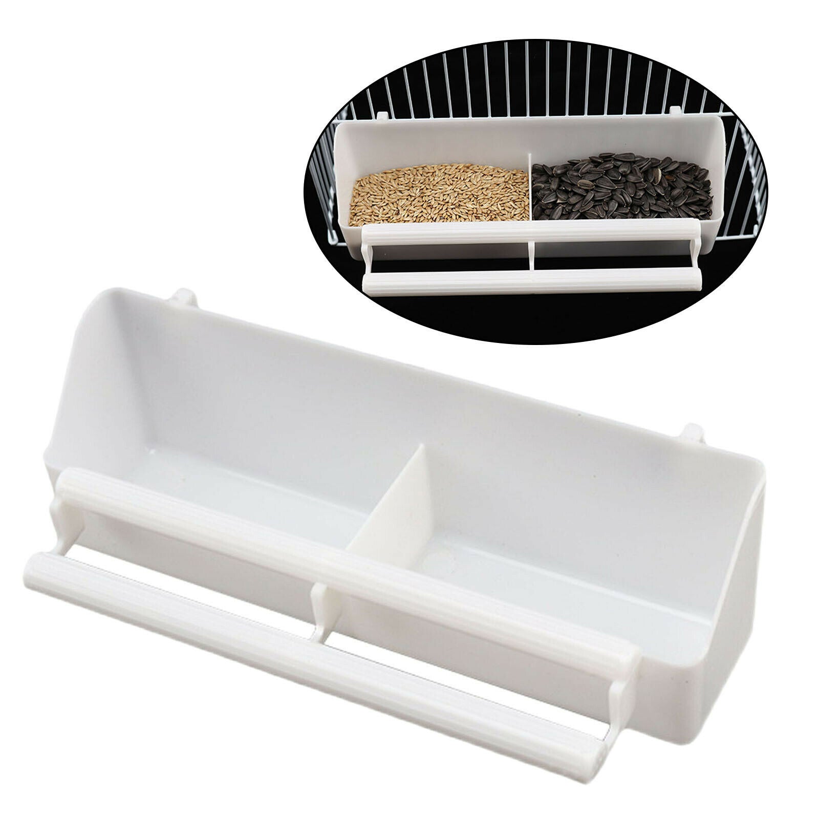 Bird Food Feeder Standing Frame Plastic White Waterer Hanging for Cage