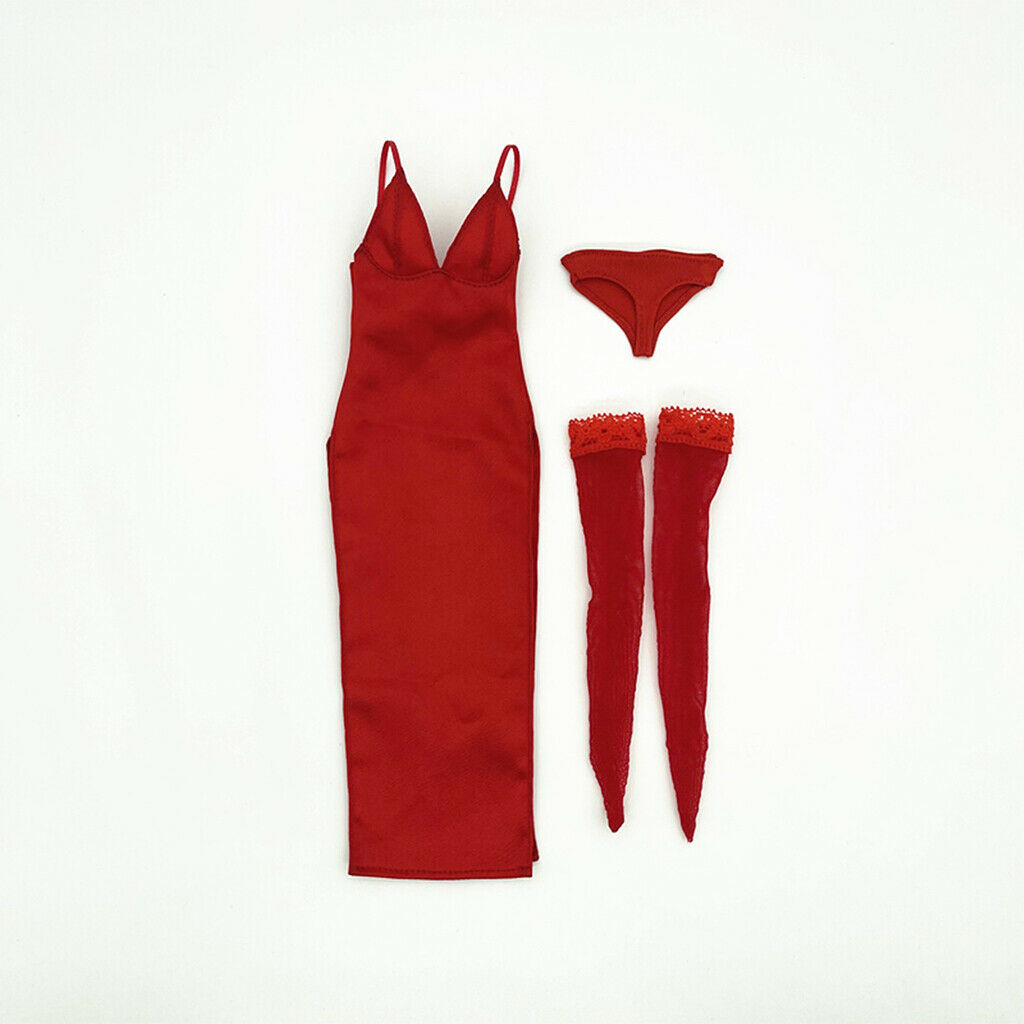 1/6 Womens Handmade Red Dress & Stocking for Action Figures Body Clothes
