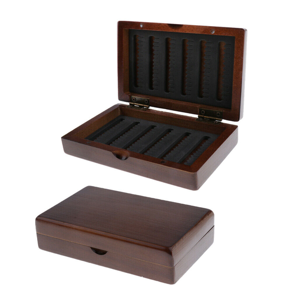 2pc Wooden Fly Box Slit Foam Fly Fishing Box Flies Fishing Lure Storage Case