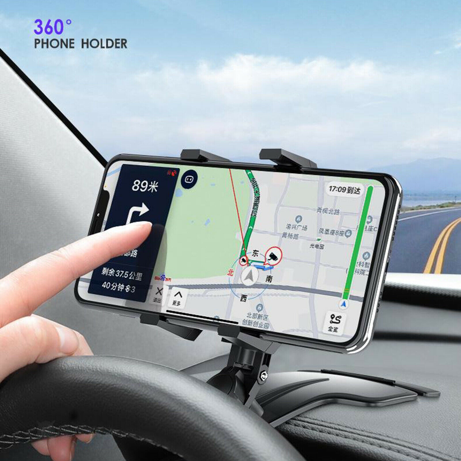 Black 360° Auto Car Mobile Phone Holder Stand Bracket One-Hand Control