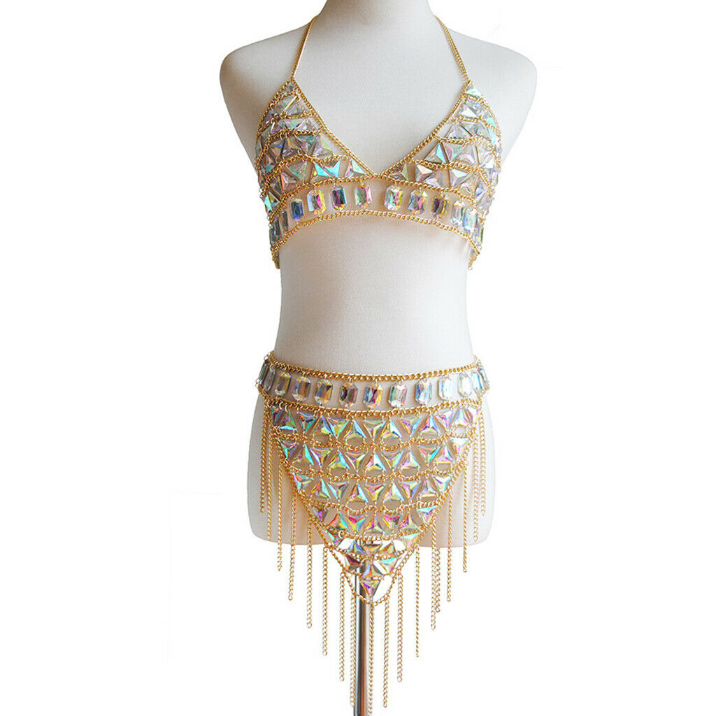 Sexy Bra Bikini Women Halter Sequin Tassel Summer Beach Chest Chain Golden