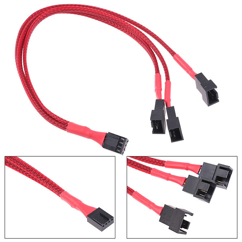 1Pc Red Computer Fan Line 1 To 3 Way 4Pin PWM Fan HUB Hub Fan Extension C.l8