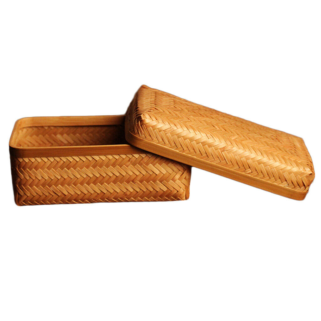 Bamboo Storage Basket Tray Food Hamper Bread Fruit Tea Box Organizers w/ Lid