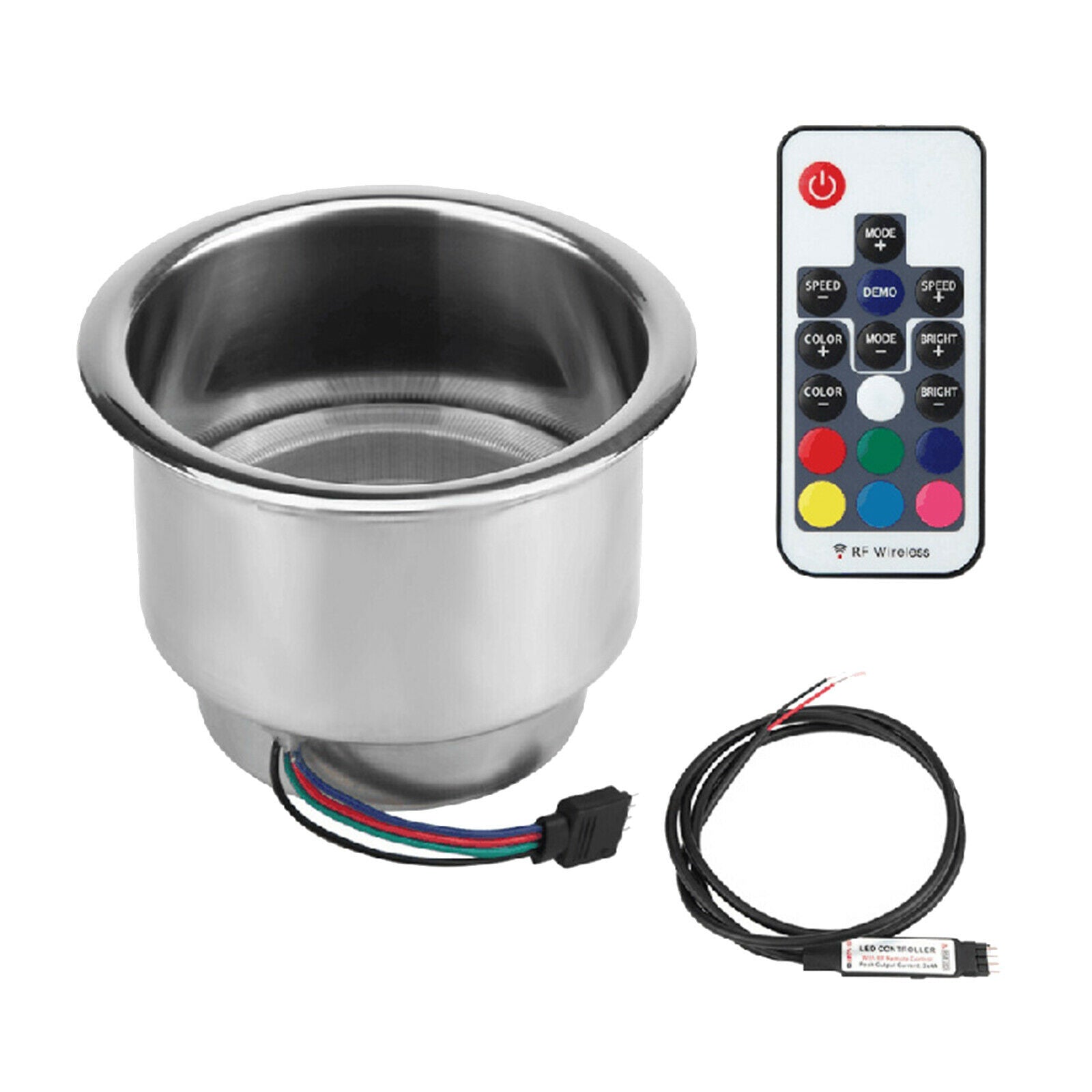 RGB Stainless Steel Cup Bottle Holder Seat 3W LED Lamp Marine Truck RV
