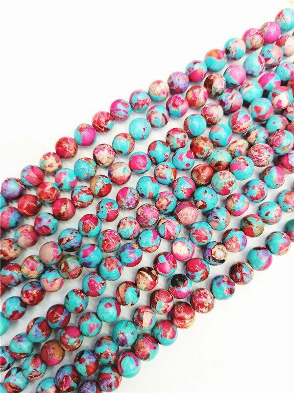 1 Strand 8mm Blue&Rose Sea Sediment Jasper Round Ball Loose Beads 15.5" HH7594