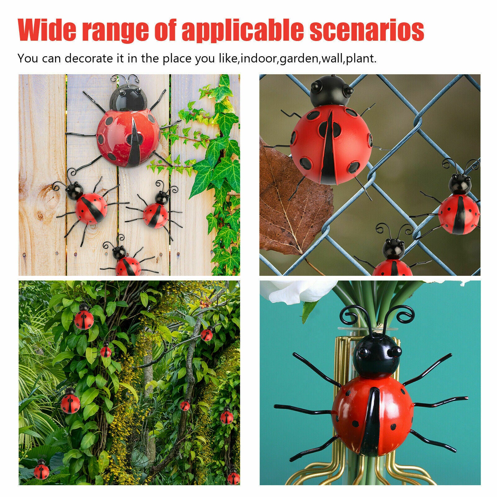 Set of 4 Metal Bugs Ladybugs Wall Ground Fence Garden Outdoor Art Decor ladybug