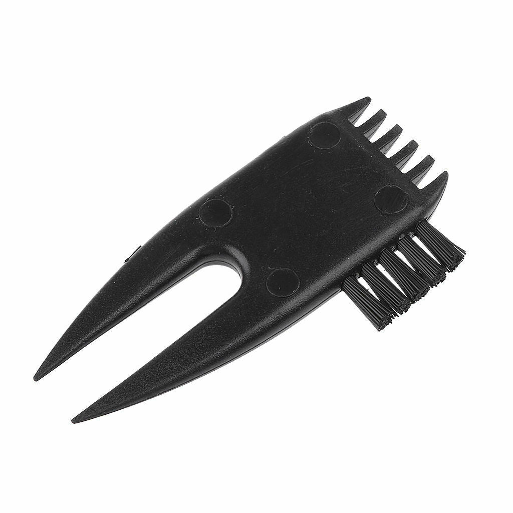 2 in 1 Golf Divot Tool Pitch Fork with Brush for Cleaning Plastic Black