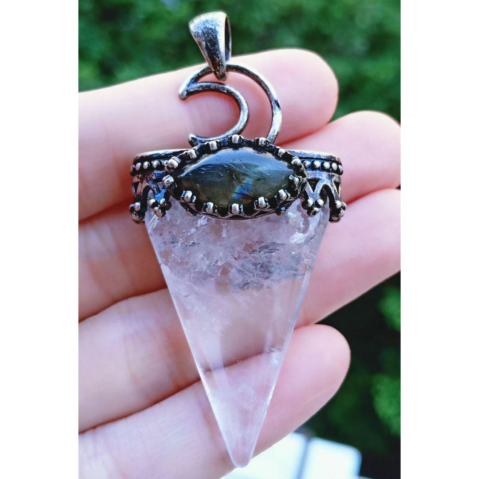 Rock Quartz Labradorite Stone Pendant Energy Reiki Healing Amulet