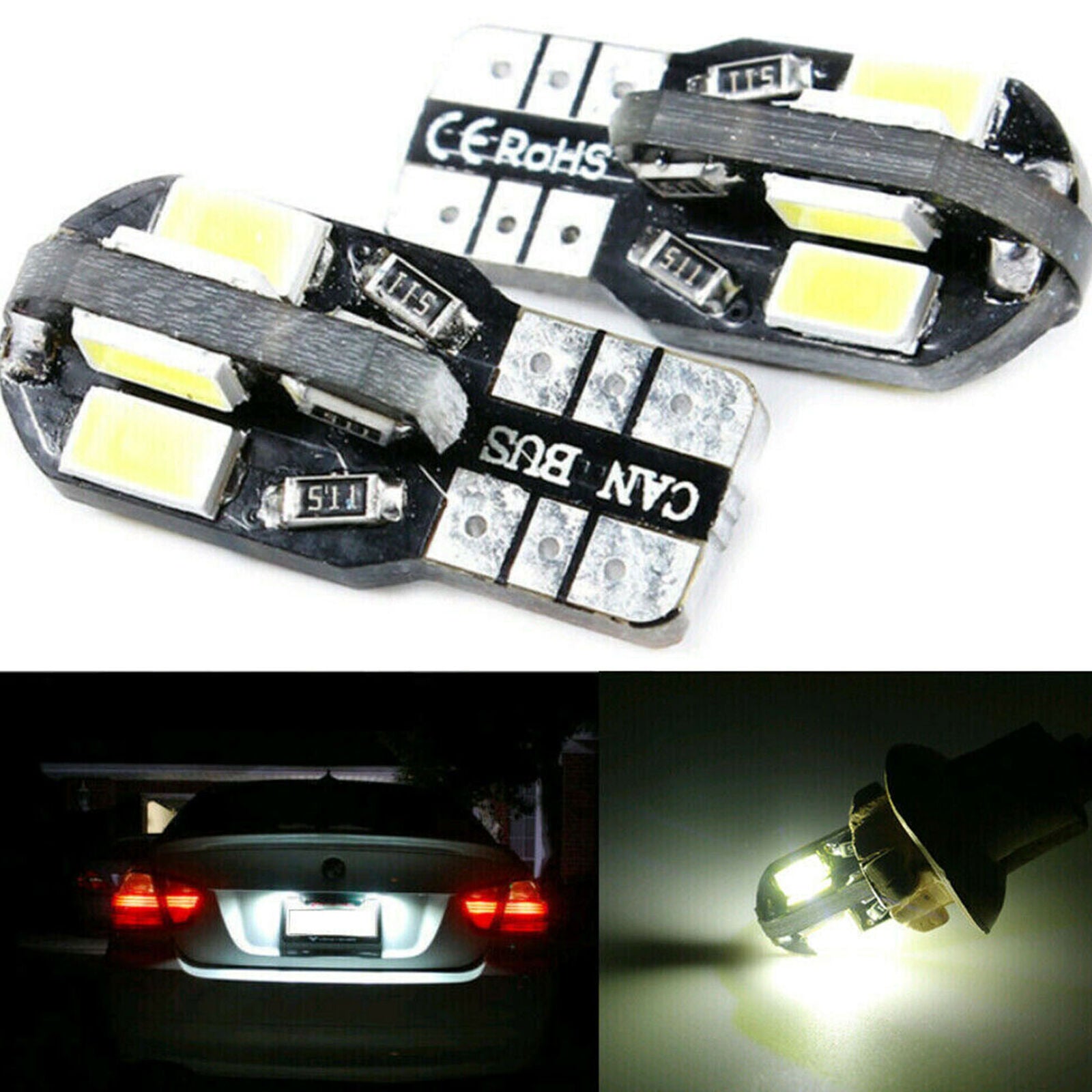 10Pcs Canbus T10 LED Light 5730 8SMD Error Free 12V Bulbs W5W 168 194 Lens 6000K