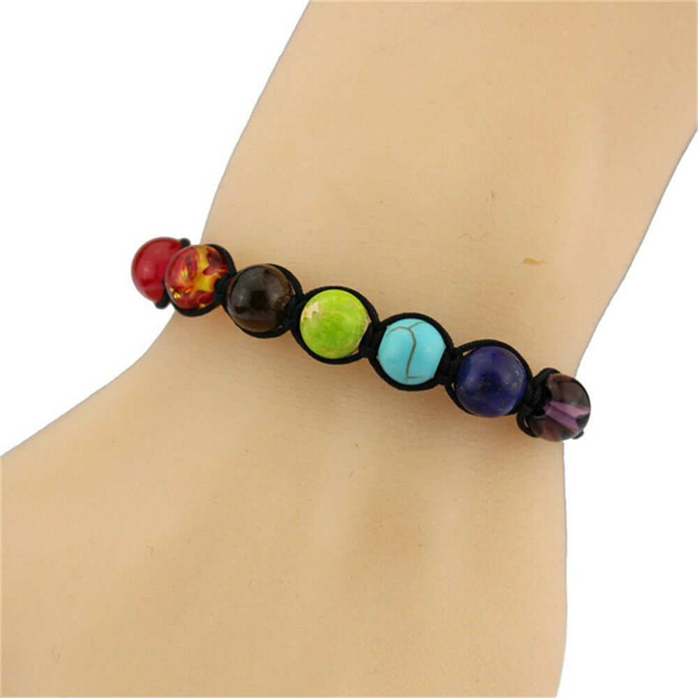 Adjustable 7 Chakra Natural Gems Stone Yoga Healing Agate Crystal Beads Bracelet
