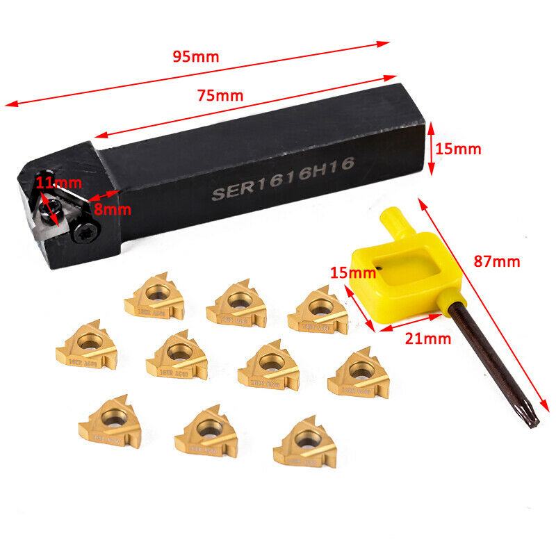 10 Pcs 16Er Ag60 Insert Ser1616H16 Lathe Thread Turning Tool Holder + Wrench