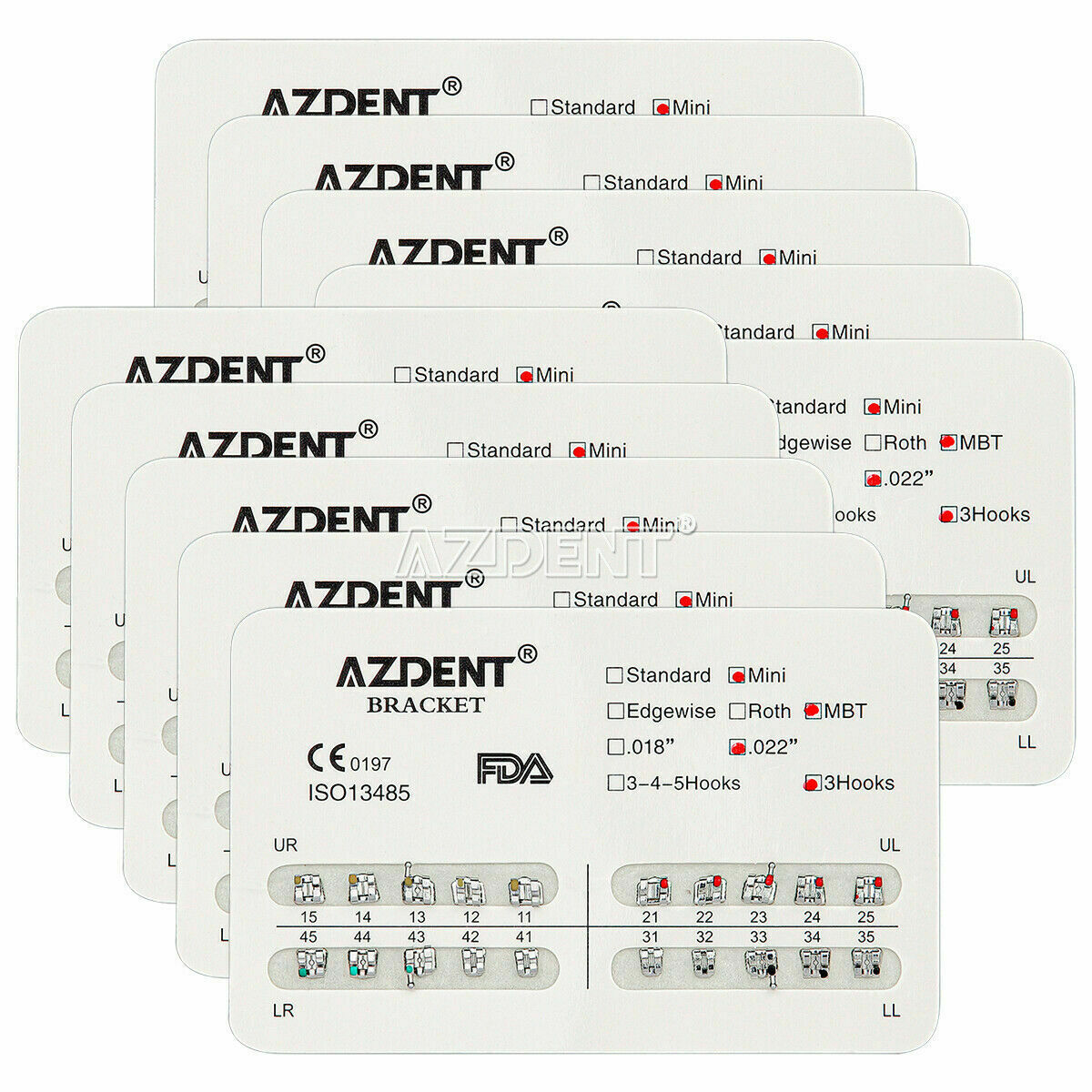 20 Packs AZDENT Dental Orthodontic Metal Brackets Braces Mini MBT.022 Hooks 3