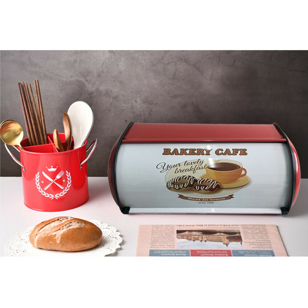 Metal Bread Box Rolltop Design Dry Food Container for The Kitchen 34.5 X 23 X
