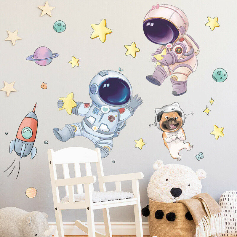 Cute Space Astronaut Wall Stickers For Kids Nursery Room Wall Decor Removabl Fx