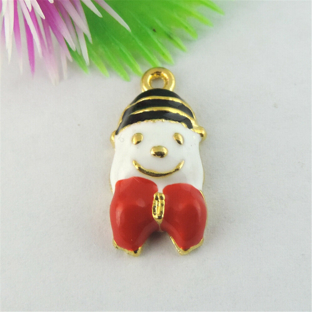 15PCS Snowman Enamel Charm Christmas Alloy Pendant Earrings Jewelry DIY 21*15mm
