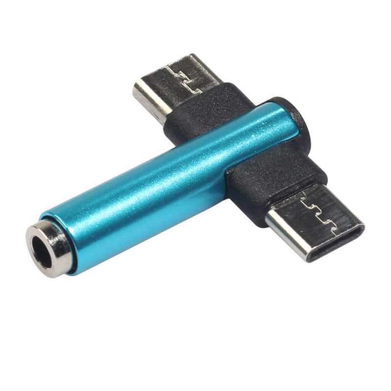 Type C to 3.5mm Adapter Headphone Audio Adapter 2 In 1 Splitter Adapter Blue
