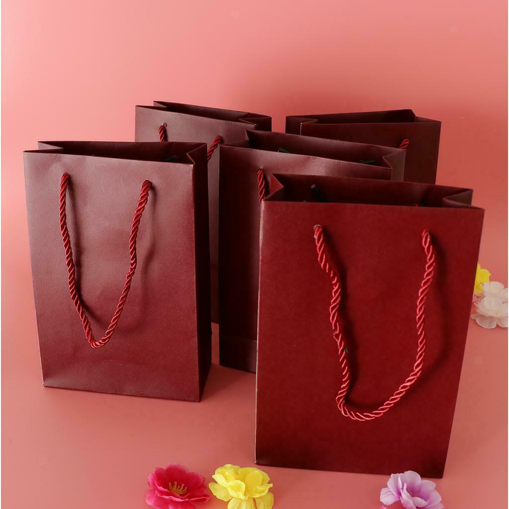 5 Pieces Paper Bags Jewelry Shopping Gift Wedding Handles Bags Wine Red
