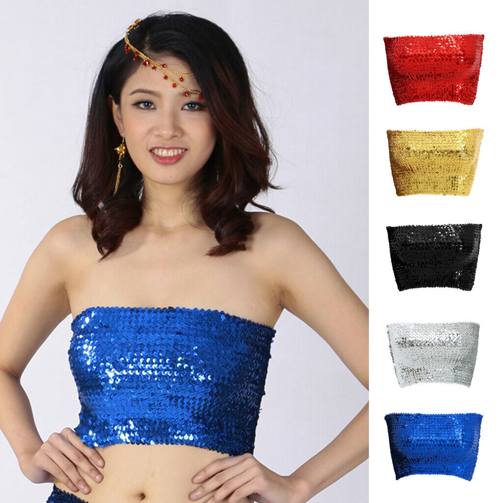 5 Pack Fashion Sequins Tube Top Stretchy Chest Wrap Crop Bra Tops Clubwear