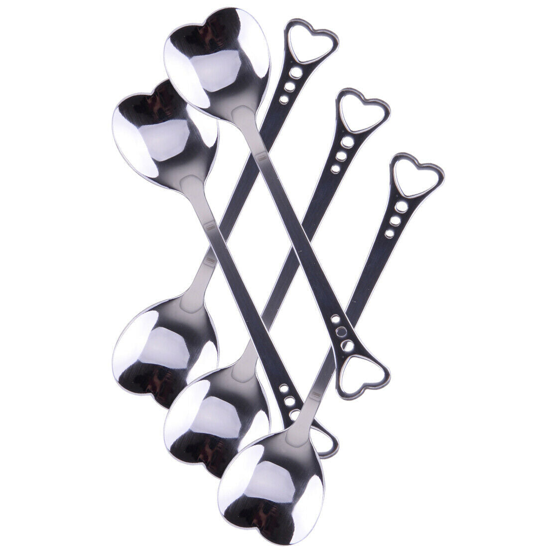 5x Stainless Steel Love Heart Sugar Spoon Tea Coffee Dessert Cutlery Teaspoon AT
