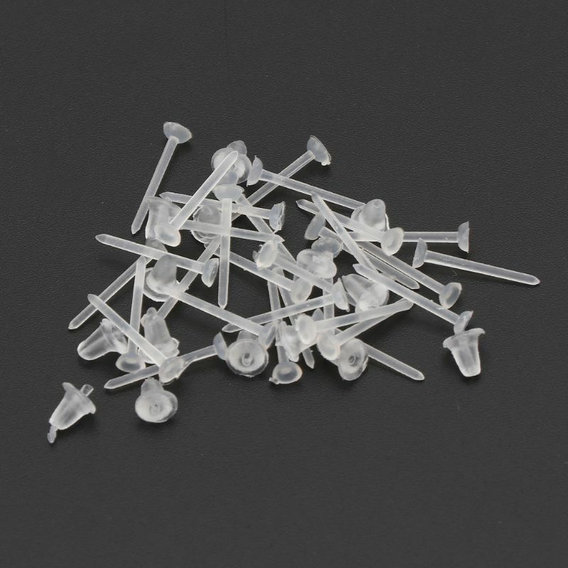 50 Pairs Plastic Invisible Blank Earrings Pins Post with Silicone Earring Backs