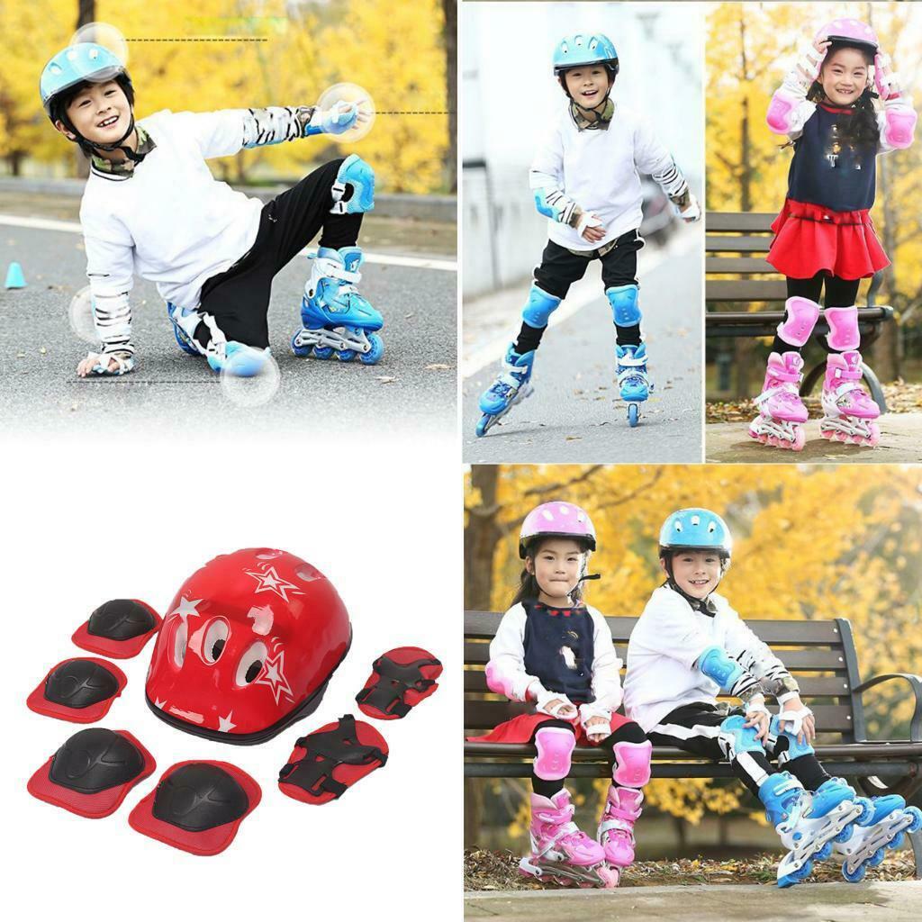 Kids Elbow Knee Wrist Protective Guard Pads Safety Gear Skate Bike Red 7Pcs