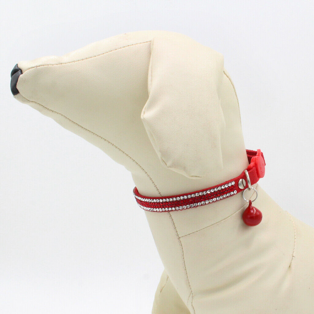Pet Small Dog and Cat Crystal Diamonds Collar with Bell Red XS