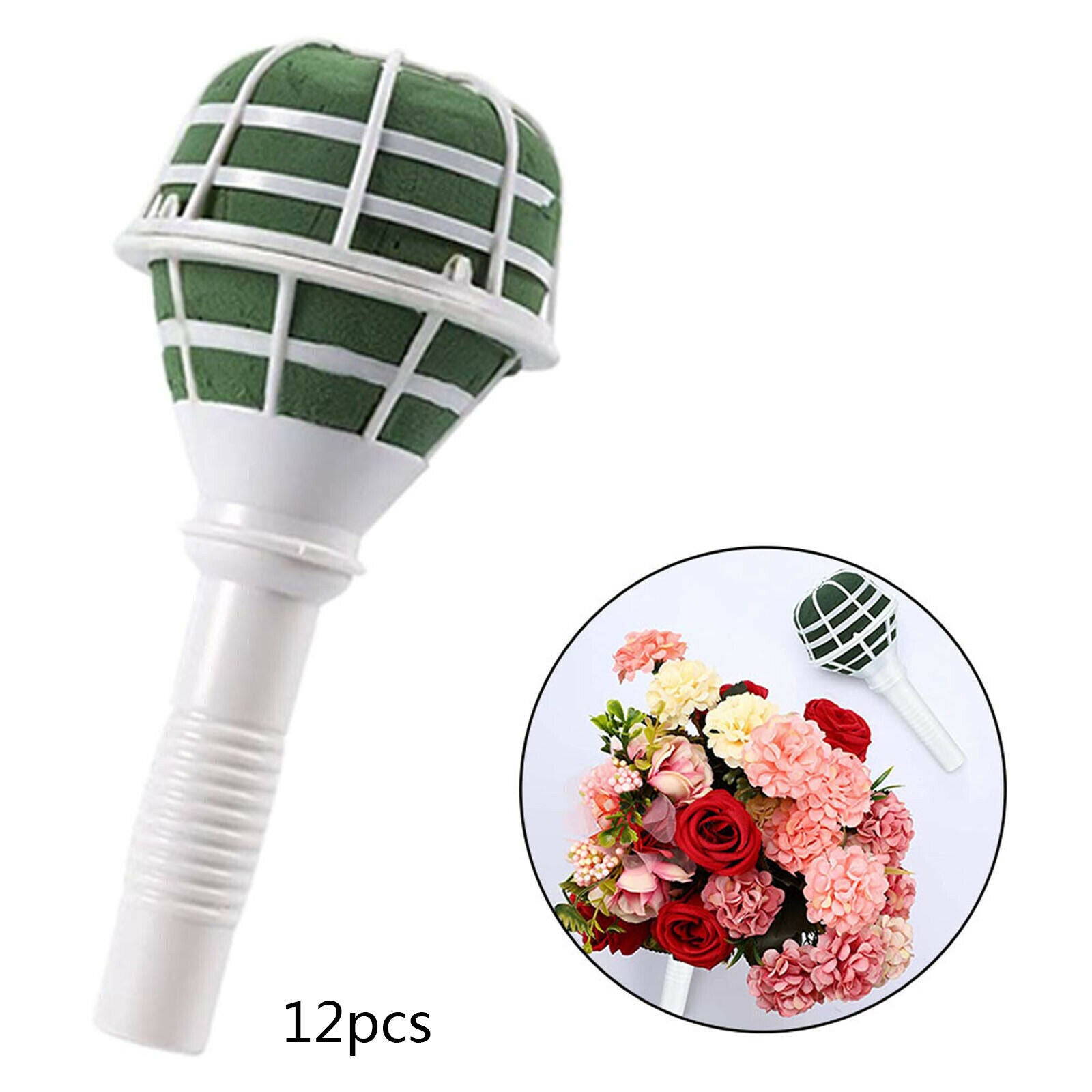 12pcs Bouquet Holder Wedding Bouquet Supplies Green Foam Handle Decorations
