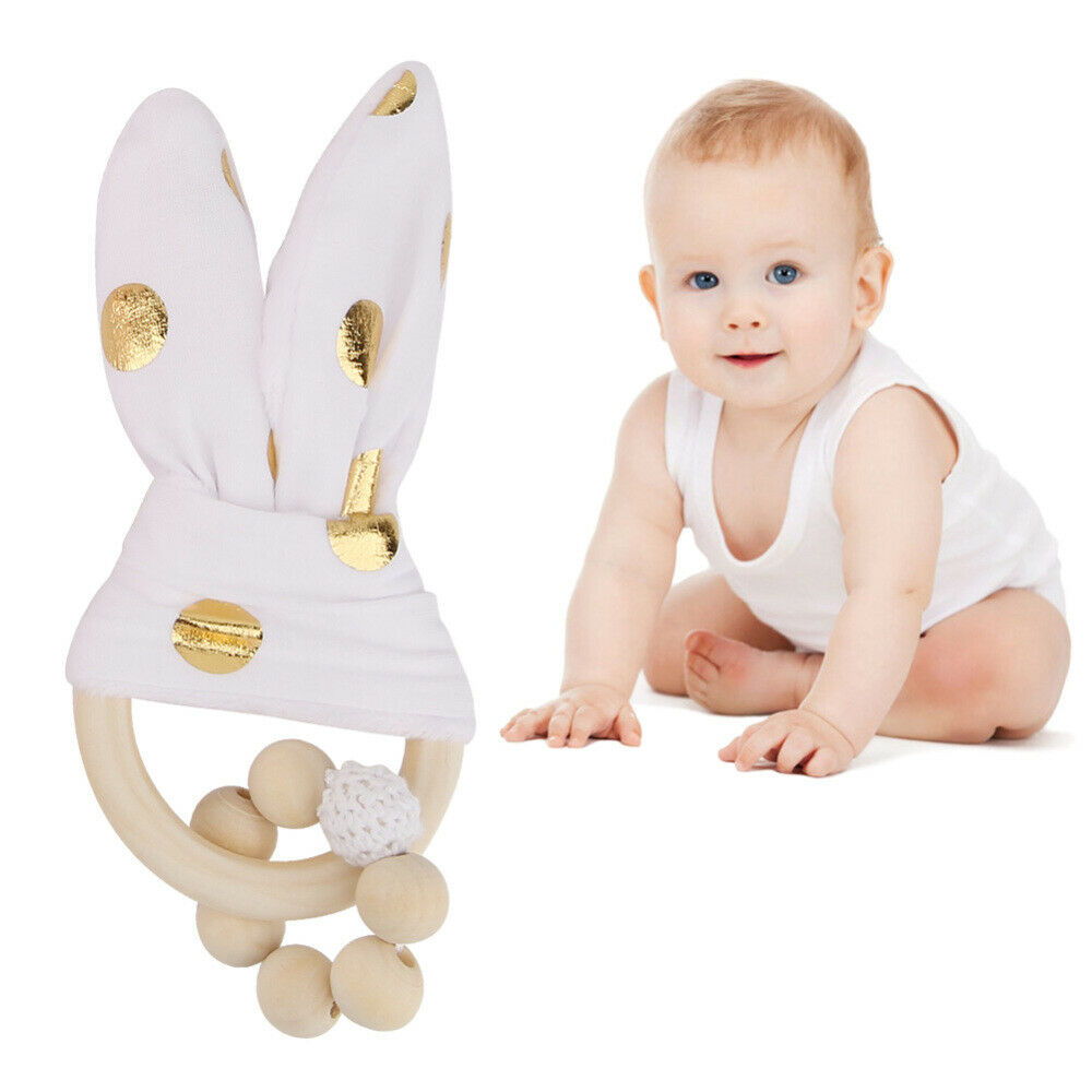 Wooden Handmade Colorful Beads With Rabbit Ear 's Shape Hanging Decor Fits Baby