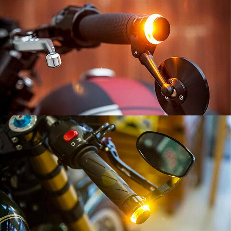 Pair Motorcycle Handlebar LED Turn Signal Corner Light Warning Lamp Amber 12V