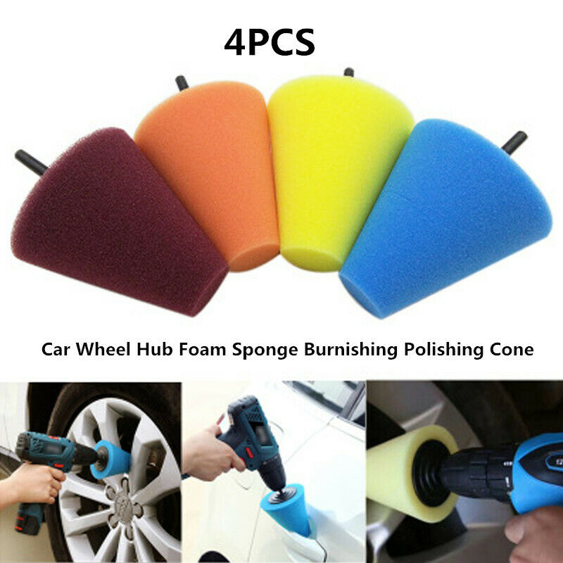 4PCS Foam Sponge Burnishing Polishing Cone Shaped Buffing Pads For Car Wheel Hub