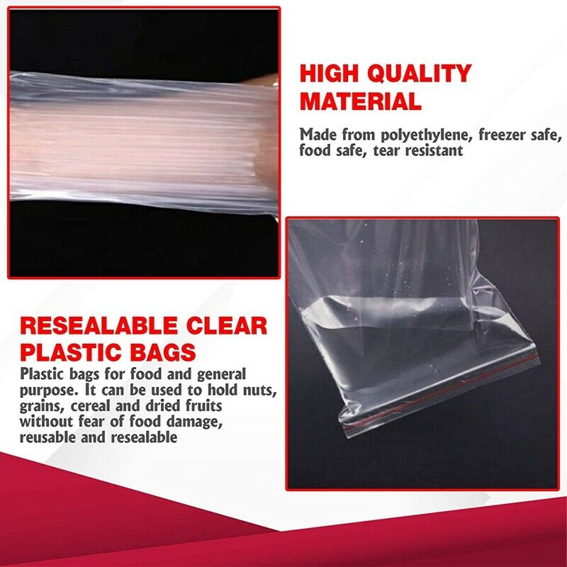 200 Grip Seal Bags Zipper Closure Bags Resealable Clear Plastic Food StorageA5G2