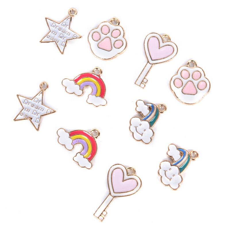 10pcs Mix Heart Key Cloud Metal Enamel Charms Pendant DIY Jewelry Making Fi_DD