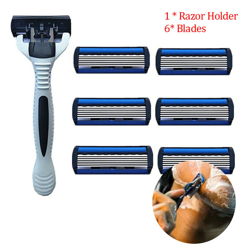 6 Layers Razor 1 Razor Holder + 6 Replacement Blades Head Cassette Hair T.l8
