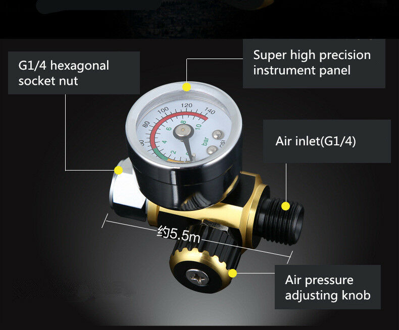 Car Van Spray Paint Gun Air Pressure Regulator Gauge Spray Accessories 0-0.10Mpa