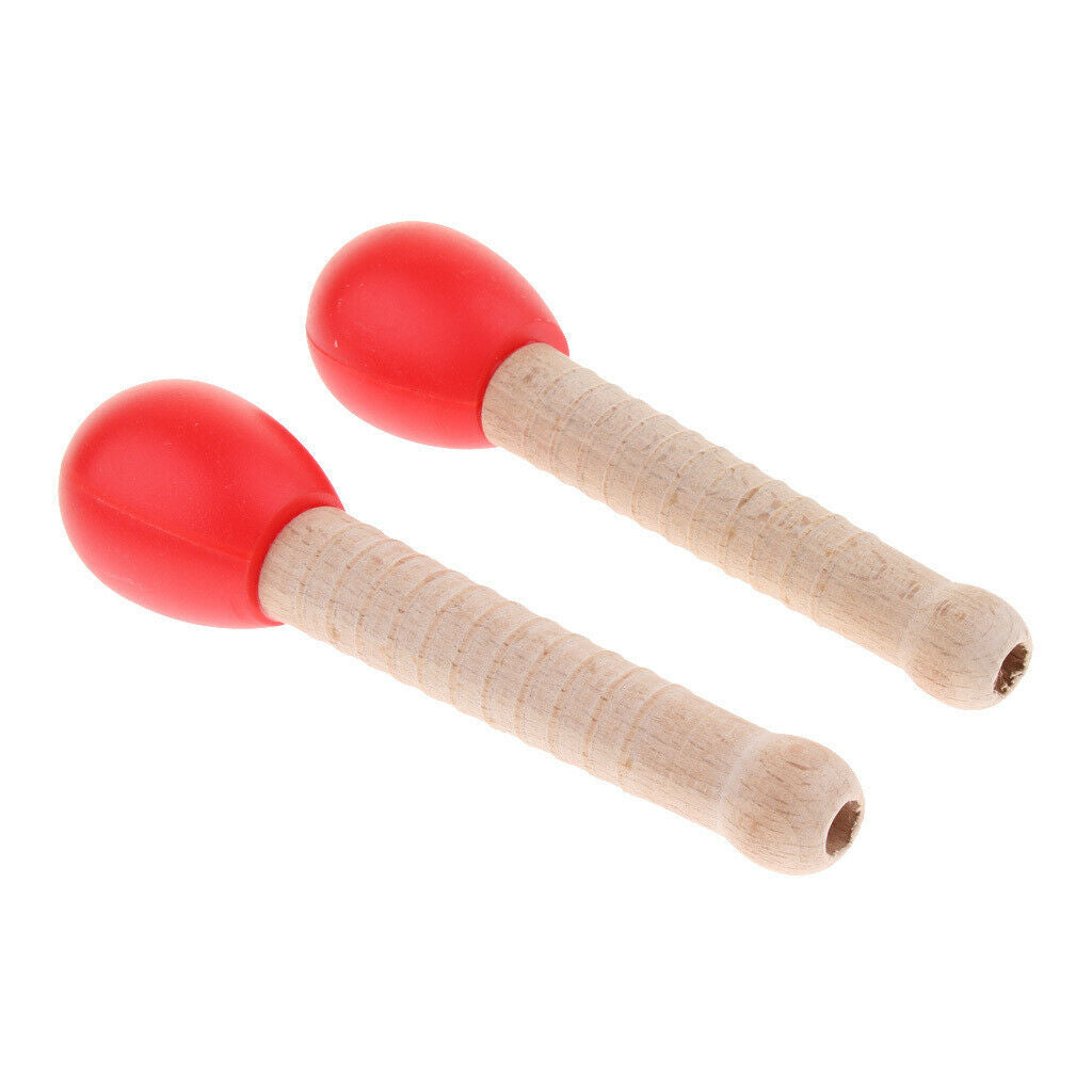 2 Pcs Wooden Sand Hammer Handbell for Kids Learning Educational Toys Red