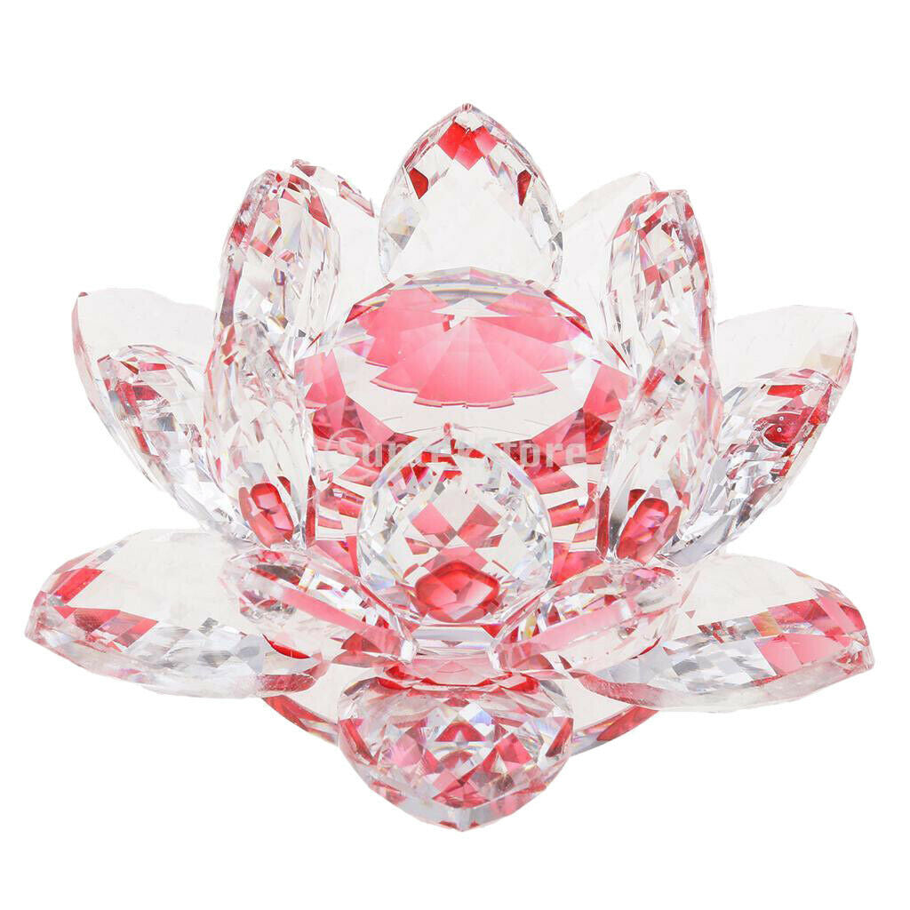2pcs Crystal Lotus Flowers Crafts Buddhist Feng Shui Ornaments Red & Blue