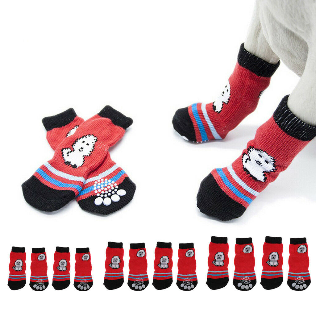 Warm Anti-Slip Dog Cat Puppy Socks Pet Paw Protector for Indoor Wear M