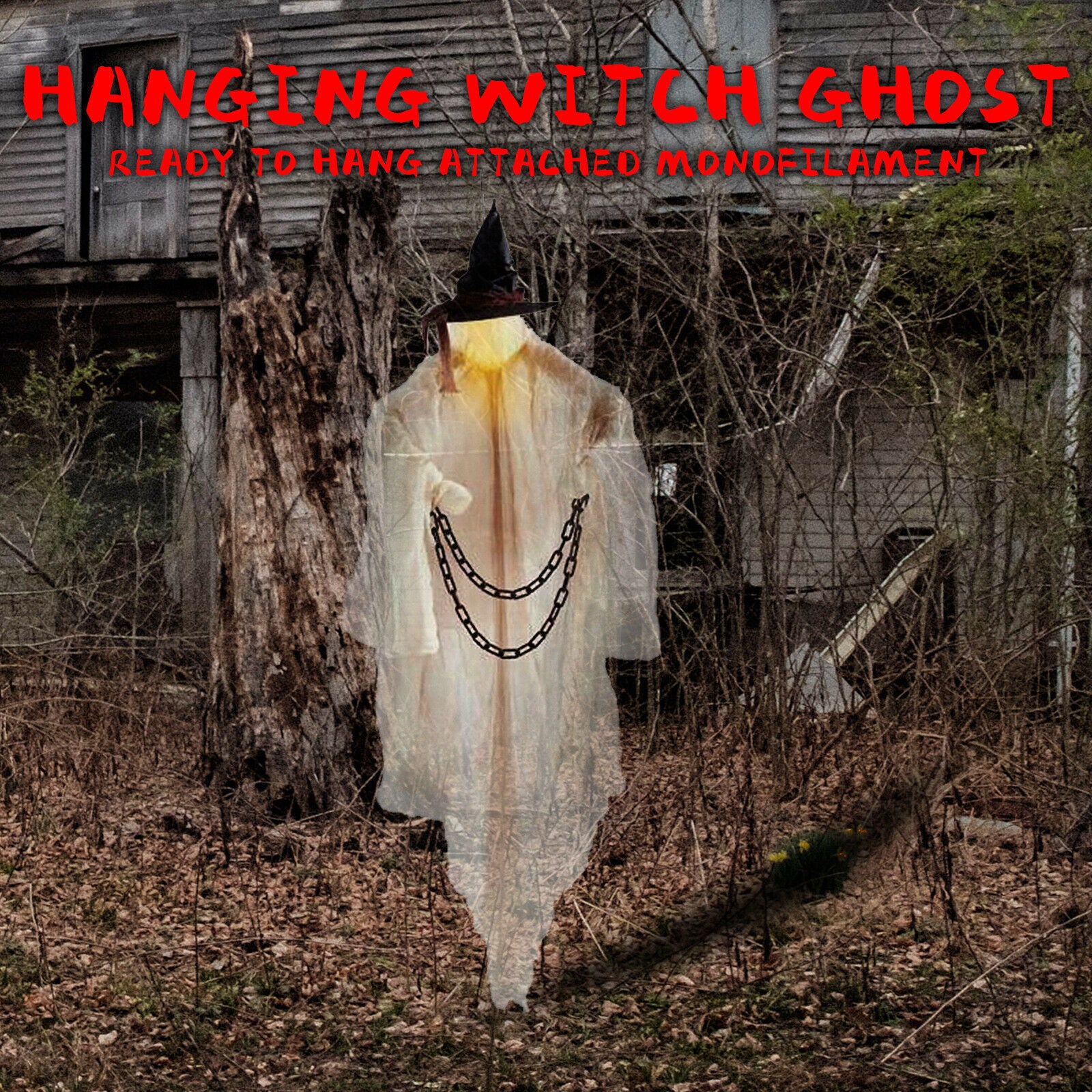 Halloween Hanging Ghost Witch Haunted House Farm Flying Horror Luminous Pendant