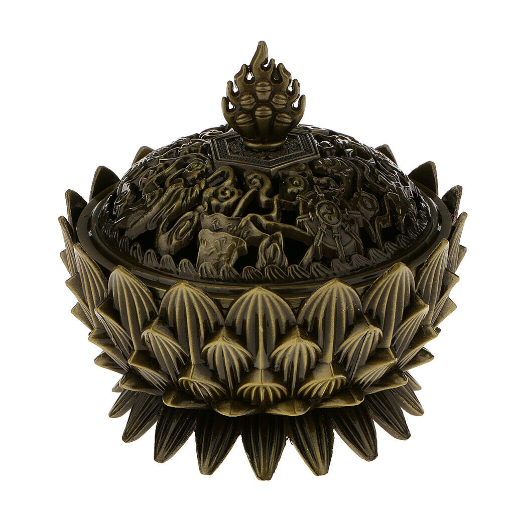 Lotus Incense Smoke Cone Aroma Burner Holder Stove Backflow Censer Bronze M
