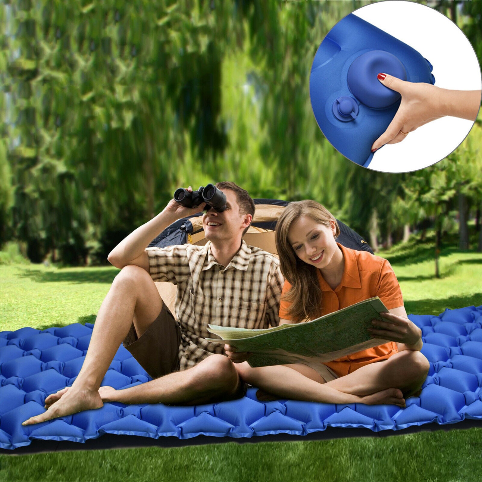Sleeping Pad with Built-in Pump Upgraded Inflatable Camping Mat w/ Pillow for
