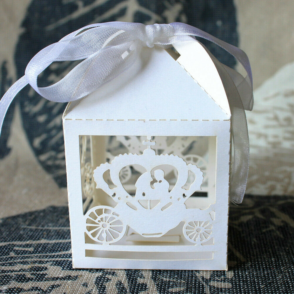 50pcs Bride Groom Bridal Wedding Party Favor Gift Ribbons Candy Boxes Bags