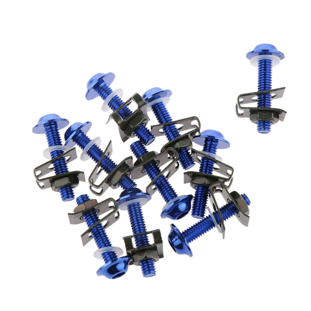 10Pcs Motorcycle CNC M6 Fairing Bolts Kit Fastener Clips Washes Screws Blue