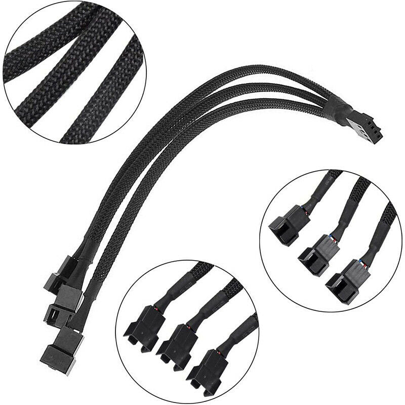 4 Pcs PWM Fan Splitter Cable,Fan Adapter Cable Connector 4 Pin 1 to 3 Conve B7X1
