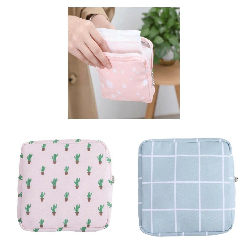 2 Pieces Zipper Cotton Sanitary Bag Pouch Earphones Storage Holder for Girls