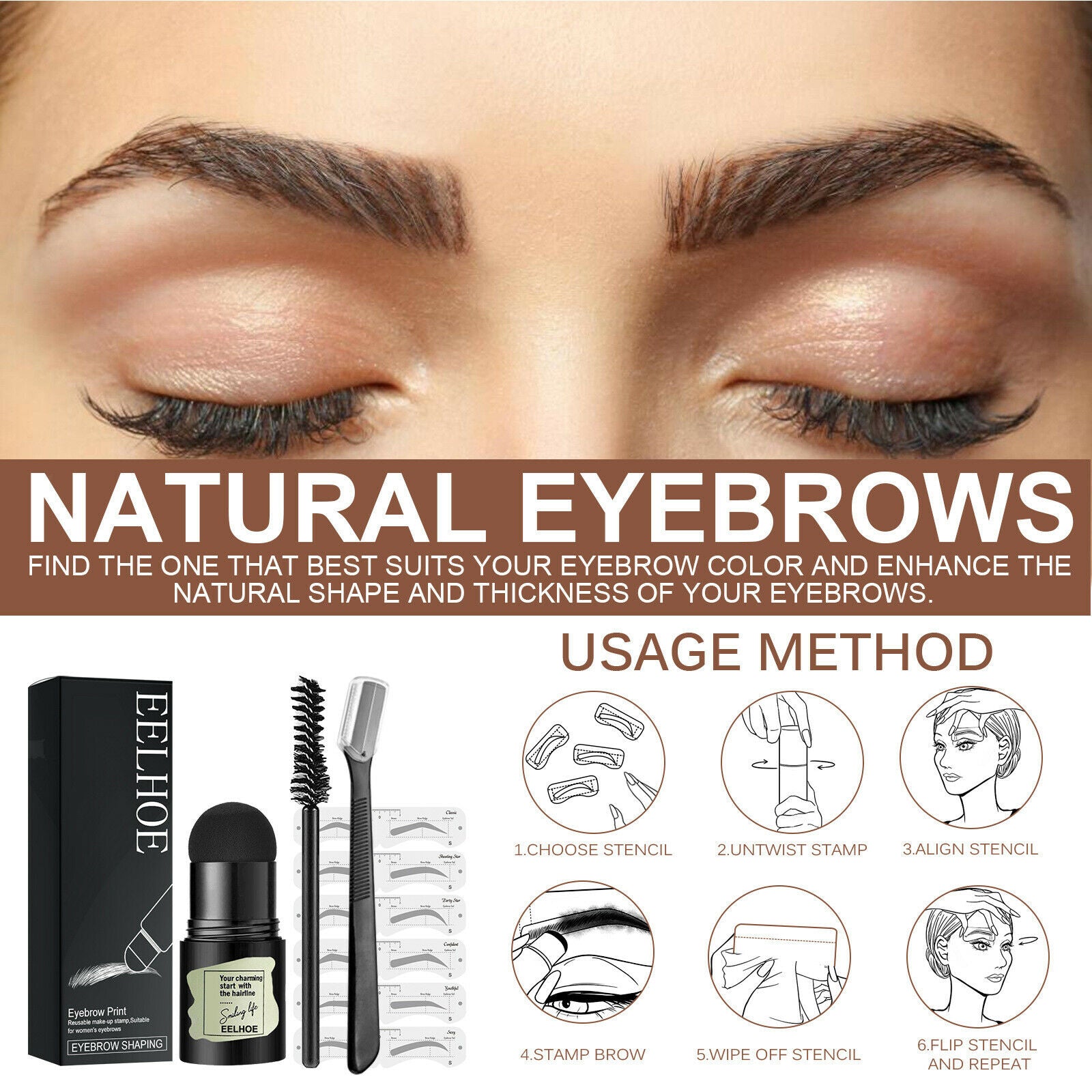 One Step Eyebrow Stamp Shaping Kit Seal Color Tint and Shape your Brows w/