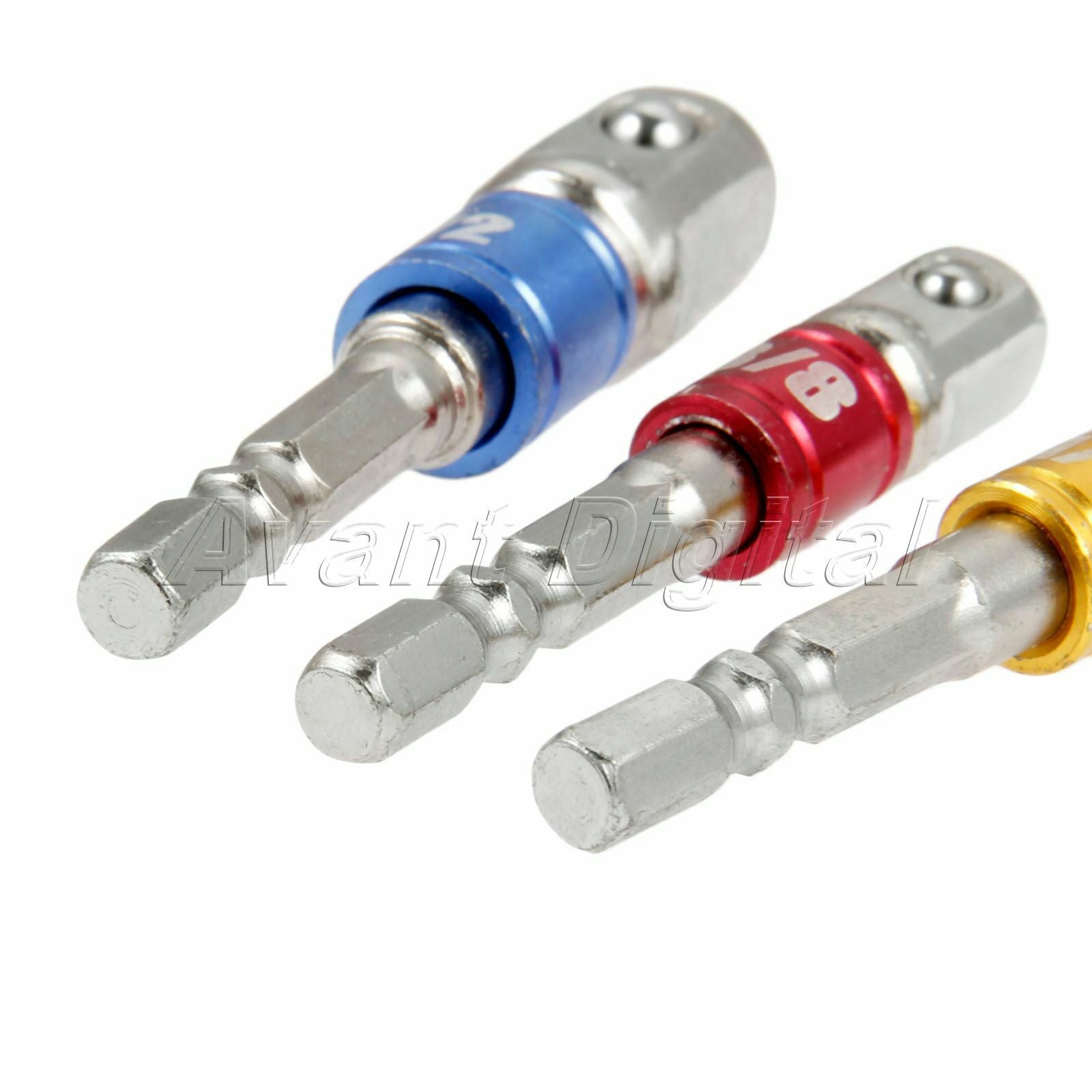 3Pcs Socket Bit Adapter Drill Aluminum Alloy Hex Shank 1/4" 3/8" 1/2" Driver Kit