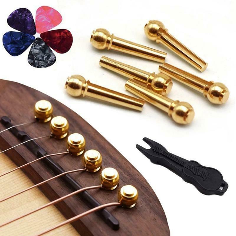 6Pack Guitar Bridge Pins,Pure Brass 6 String Pegs Endpin Replacement Parts