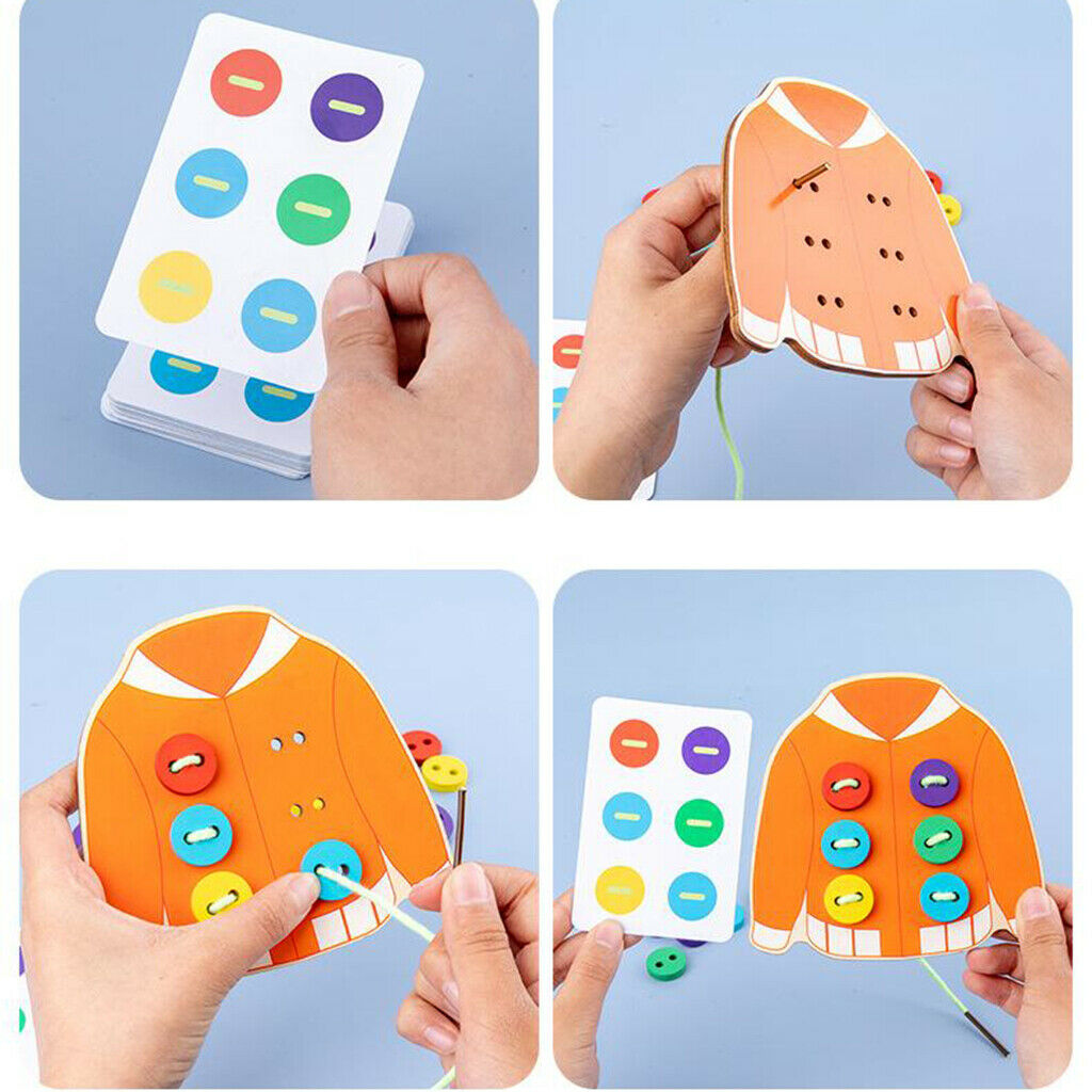 Montessori Wooden Clothes Threading Toys Sewing Button Lacing Toys for Kids